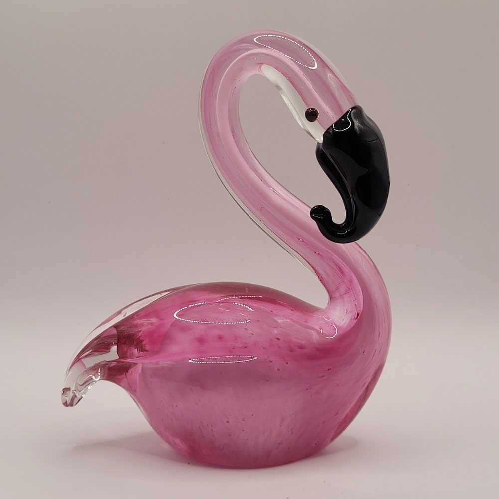 Beautiful Art Glass Blown Glass Pink Flamingo Figurine 6.5"